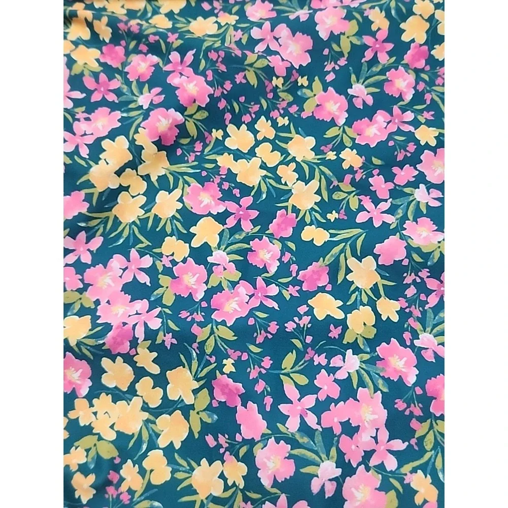 Kona Sol Green Pink Yellow Floral Deep V One Piece Bathing Swim Suit Large NWT
